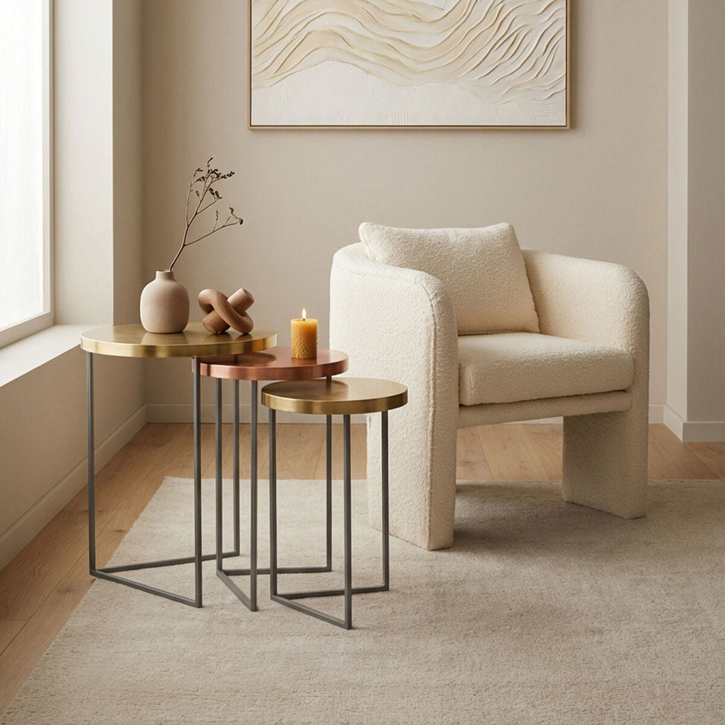 Orsina Kobra Nesting Side Tables - Set of 3 Gold and Grey Metal