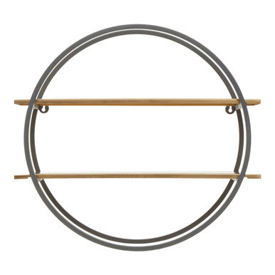 Orsina Kobra Two-Tier Wall Shelf – Round Grey & Matte Gold Metal Unit