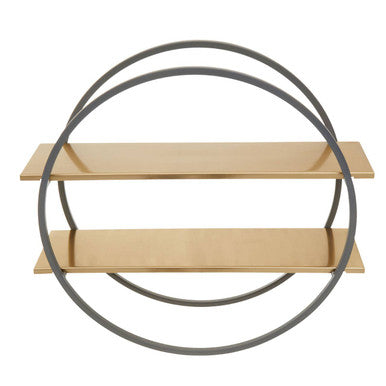 Orsina Kobra Two-Tier Wall Shelf – Round Grey & Matte Gold Metal Unit