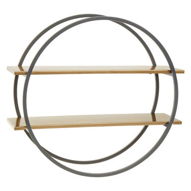 Orsina Kobra Two-Tier Wall Shelf – Round Grey & Matte Gold Metal Unit