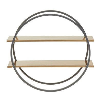 Orsina Kobra Two-Tier Wall Shelf – Round Grey & Matte Gold Metal Unit