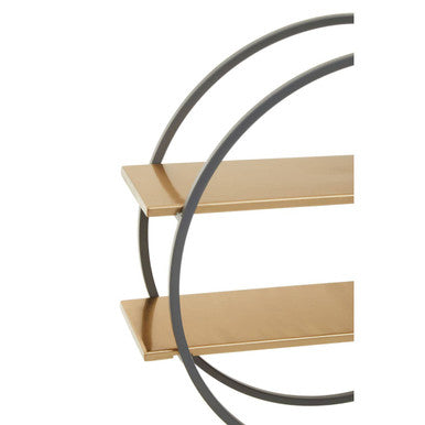 Orsina Kobra Two-Tier Wall Shelf – Round Grey & Matte Gold Metal Unit
