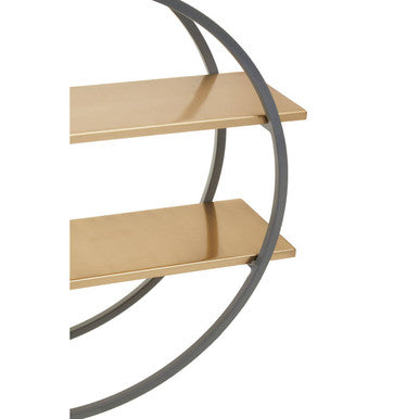 Orsina Kobra Two-Tier Wall Shelf – Round Grey & Matte Gold Metal Unit
