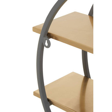 Orsina Kobra Two-Tier Wall Shelf – Round Grey & Matte Gold Metal Unit