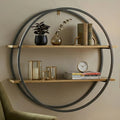 Orsina Kobra Two-Tier Wall Shelf – Round Grey & Matte Gold Metal Unit