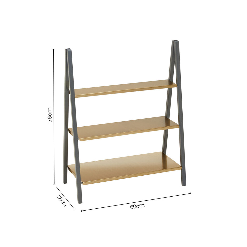 Orsina Kobra 3-Tier Metal Shelving Unit – Matte Gold and Grey