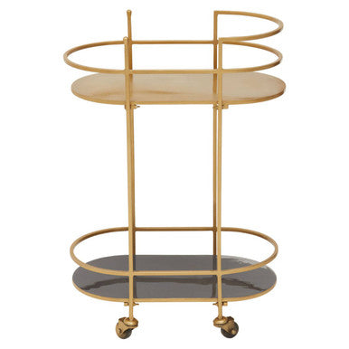 Orsina Kobra Grey Bar Trolley – Matte Gold Metal Serving Cart