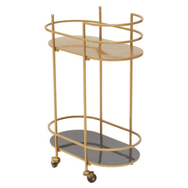 Orsina Kobra Grey Bar Trolley – Matte Gold Metal Serving Cart