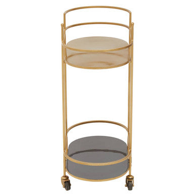 Orsina Kobra Grey Bar Trolley – Matte Gold Metal Serving Cart