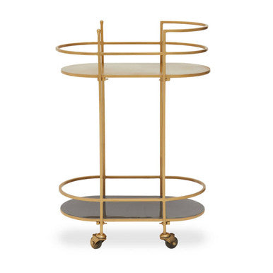 Orsina Kobra Grey Bar Trolley – Matte Gold Metal Serving Cart