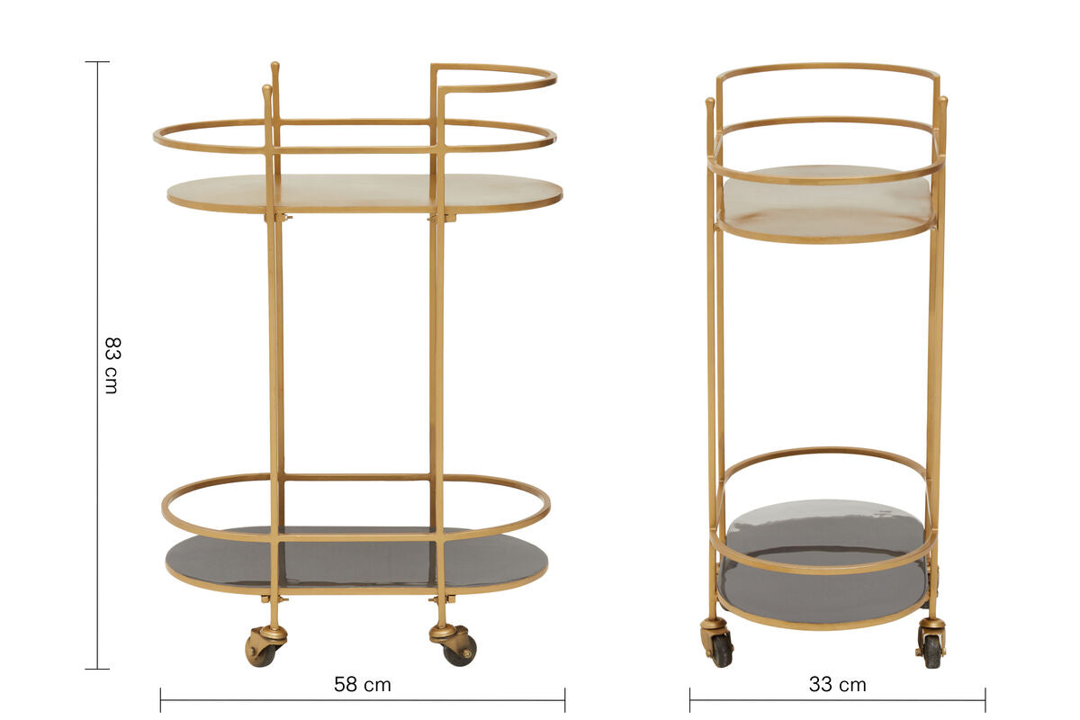 Orsina Kobra Grey Bar Trolley – Matte Gold Metal Serving Cart
