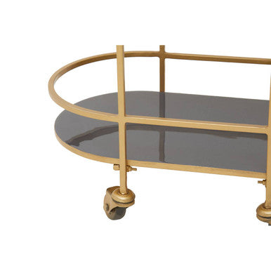 Orsina Kobra Grey Bar Trolley – Matte Gold Metal Serving Cart