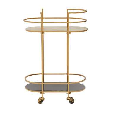 Orsina Kobra Grey Bar Trolley – Matte Gold Metal Serving Cart