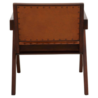 Orsina Inca Tan Leather and Teak Wood Dining Chair with Stud Trim