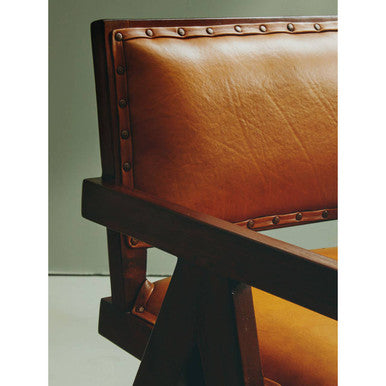 Orsina Inca Tan Leather and Teak Wood Dining Chair with Stud Trim