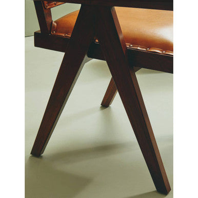 Orsina Inca Tan Leather and Teak Wood Dining Chair with Stud Trim