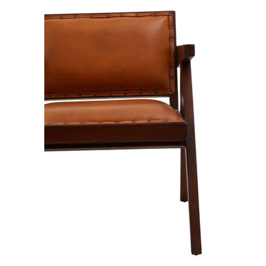 Orsina Inca Tan Leather and Teak Wood Dining Chair with Stud Trim