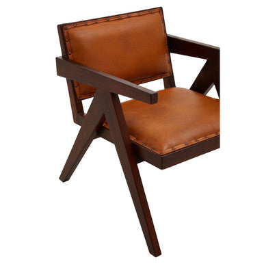 Orsina Inca Tan Leather and Teak Wood Dining Chair with Stud Trim