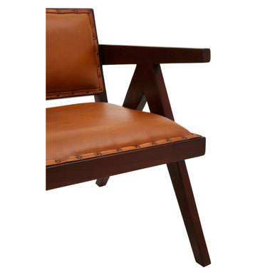 Orsina Inca Tan Leather and Teak Wood Dining Chair with Stud Trim
