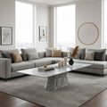 Orsina Spezia Grey Marble Coffee Table – Geometric Base & Natural Veining