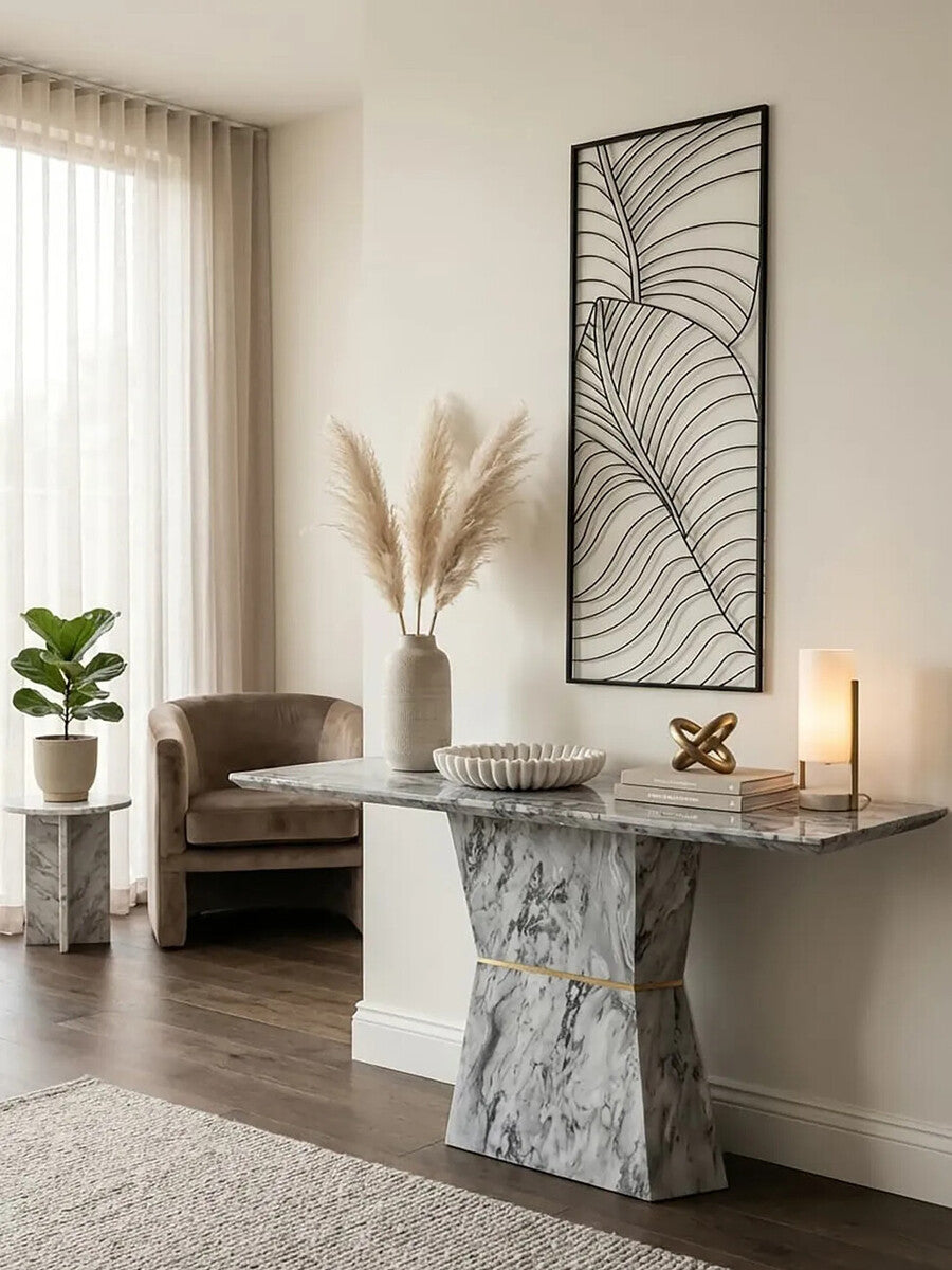 Orsina Spezia Grey Marble Console Table – Modern Sculptural Hallway Table