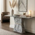 Orsina Spezia Grey Marble Console Table – Modern Sculptural Hallway Table