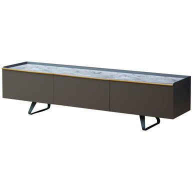 Orsina Spezia Grey Marble Top Media Unit | Modern 3-Cabinet TV Stand