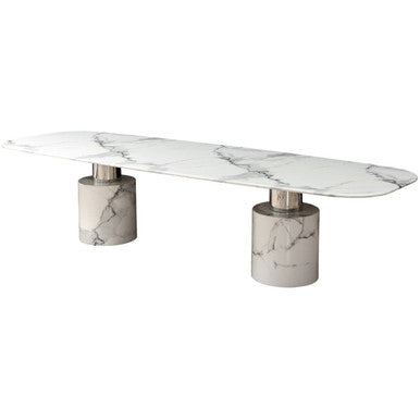 Orsina Sesto White Marble Dining Table with Silver Metal Supports