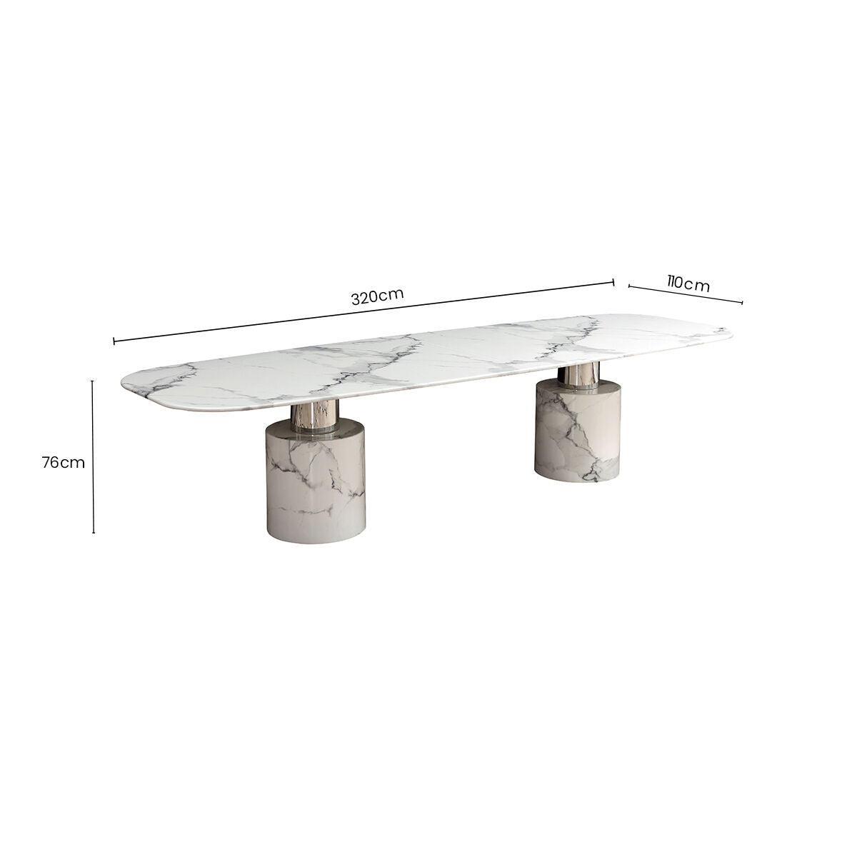 Orsina Sesto White Marble Dining Table with Silver Metal Supports