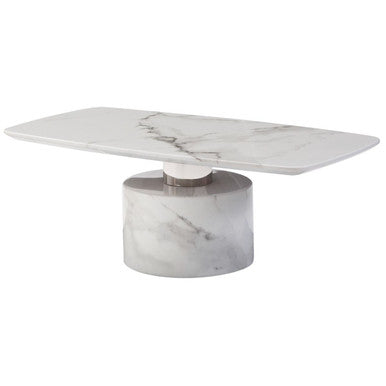 Orsina Sesto White Marble Coffee Table | Modern Stainless Steel Detail
