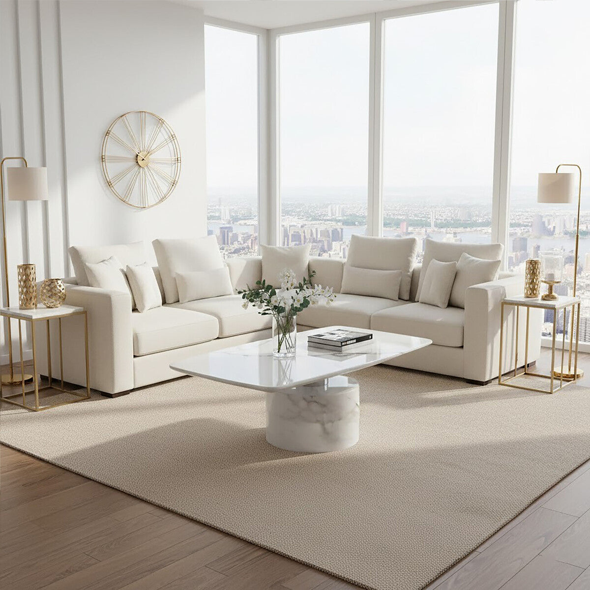 Orsina Sesto White Marble Coffee Table | Modern Stainless Steel Detail