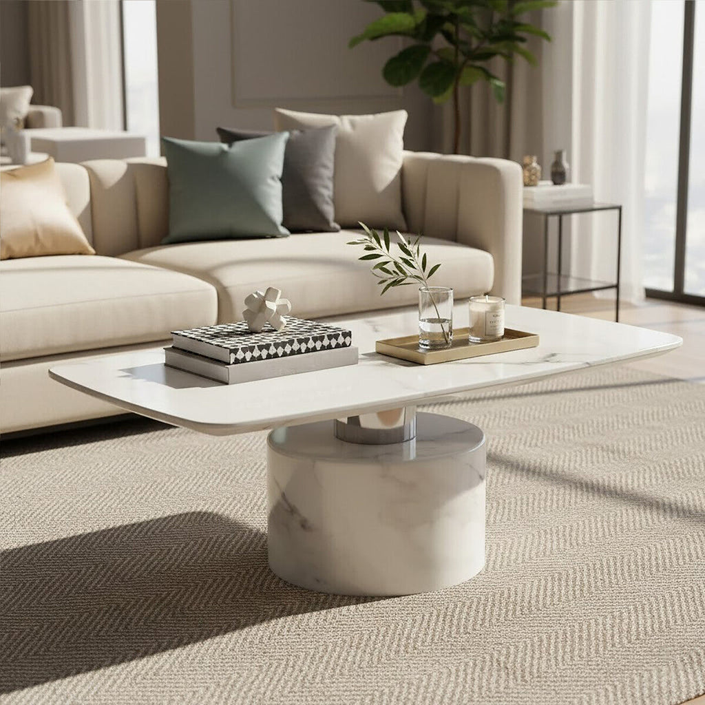 Orsina Sesto White Marble Coffee Table | Modern Stainless Steel Detail