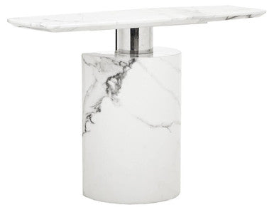 Orsina Sesto White Marble Console Table | Modern Half-Moon Entryway Table