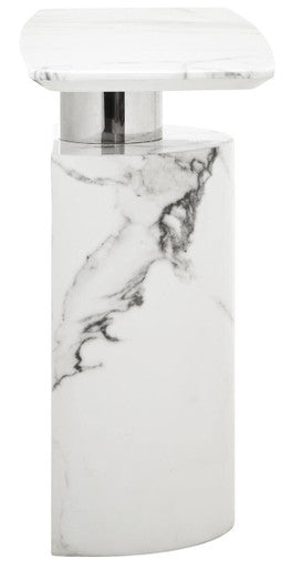 Orsina Sesto White Marble Console Table | Modern Half-Moon Entryway Table