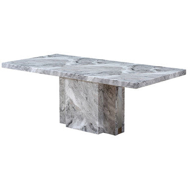 Orsina Saronno Grey Marble Dining Table | Pedestal Base & Silver Trim