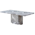 Orsina Saronno Grey Marble Dining Table | Pedestal Base & Silver Trim