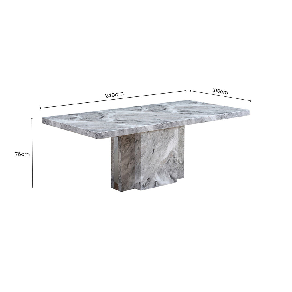 Orsina Saronno Grey Marble Dining Table | Pedestal Base & Silver Trim
