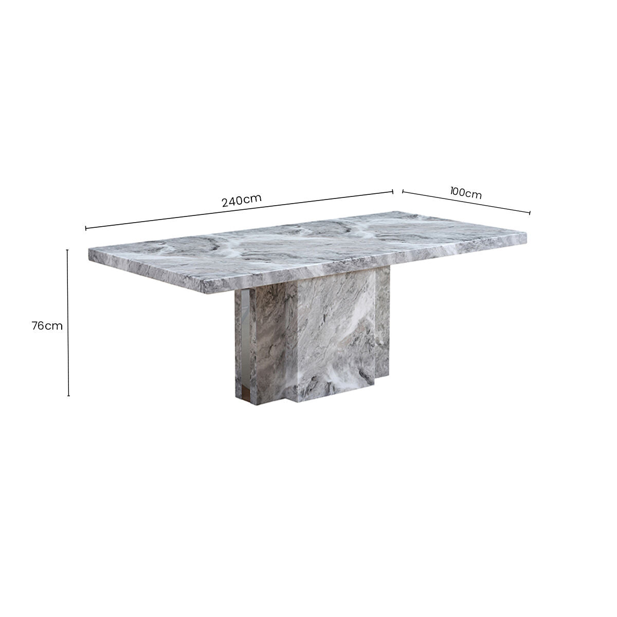 Orsina Saronno Grey Marble Dining Table | Pedestal Base & Silver Trim