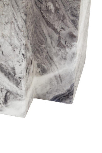 Orsina Saronno Grey Marble Dining Table | Pedestal Base & Silver Trim