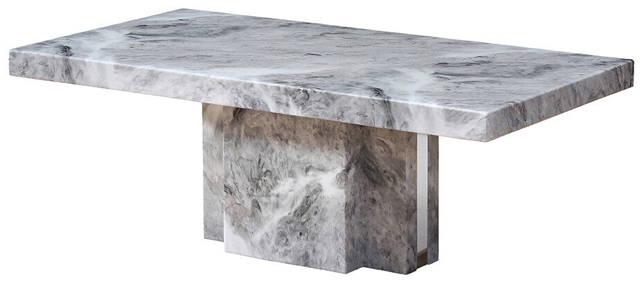 Orsina Saronno Grey Marble Coffee Table | Silver Metal Pedestal Base