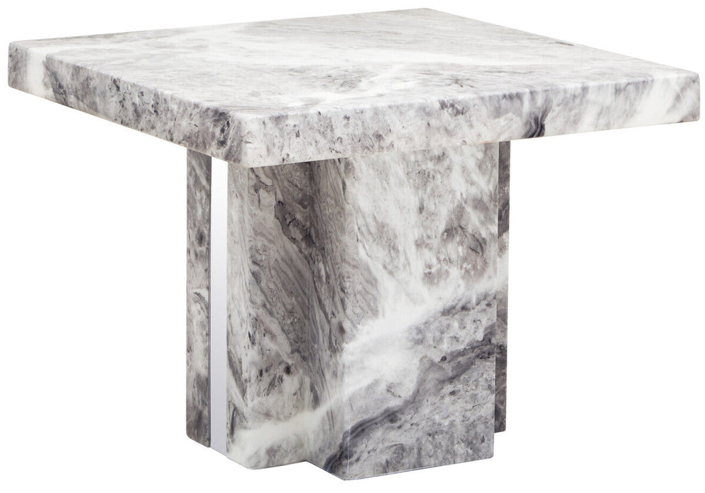 Orsina Saronno Grey Marble Side Table | Silver Stainless Steel Base
