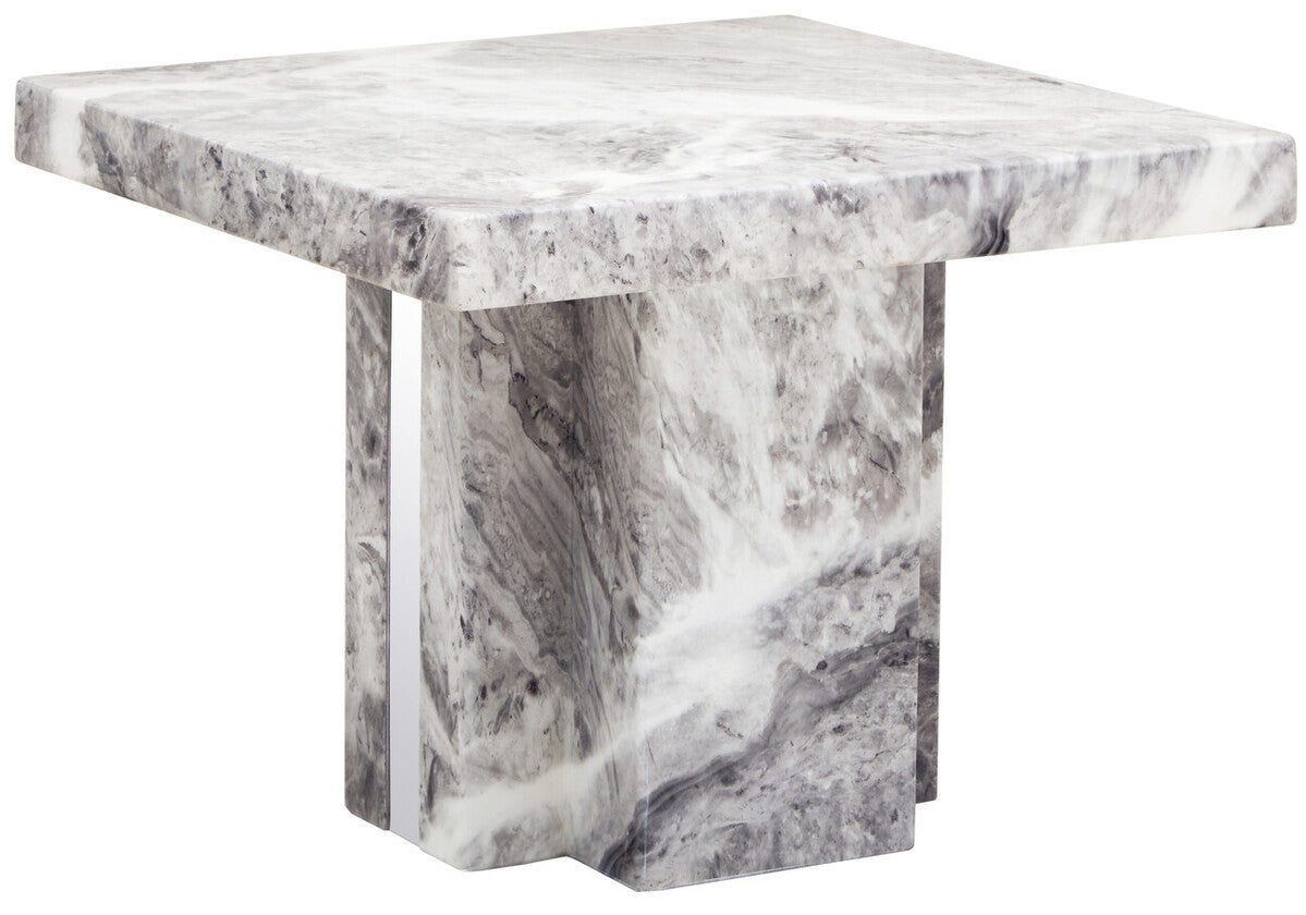 Orsina Saronno Grey Marble Side Table | Silver Stainless Steel Base