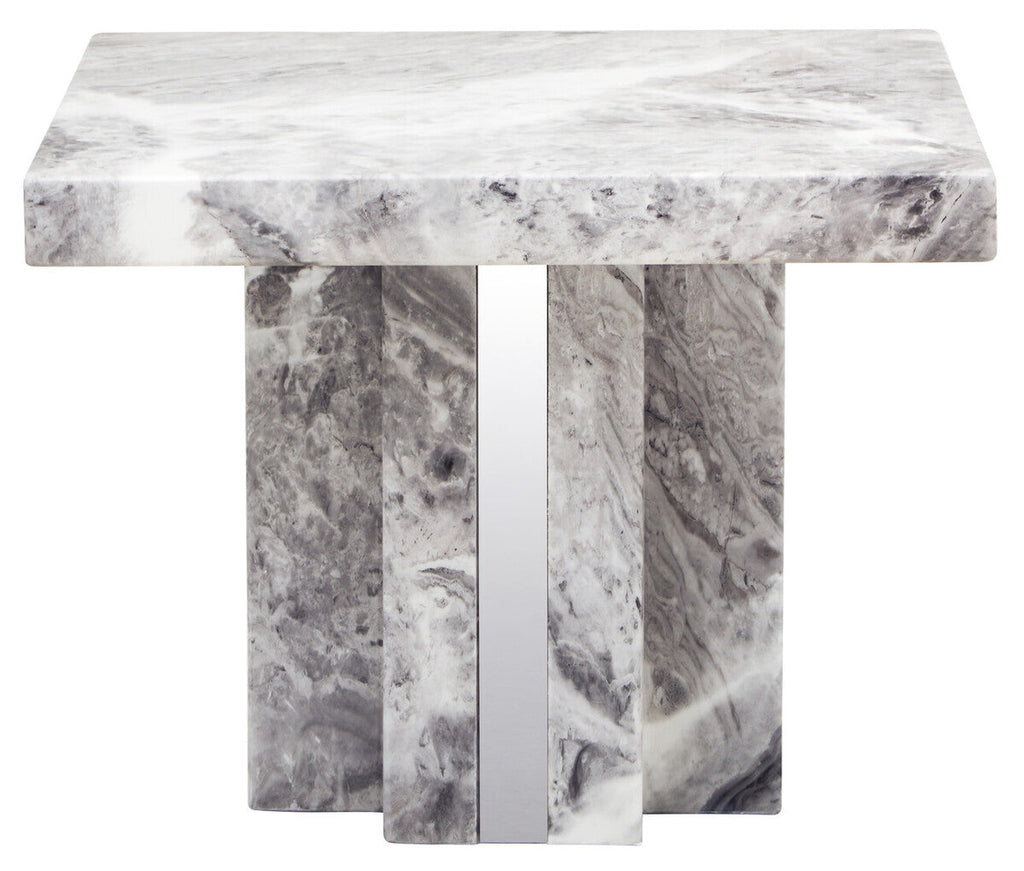 Orsina Saronno Grey Marble Side Table | Silver Stainless Steel Base