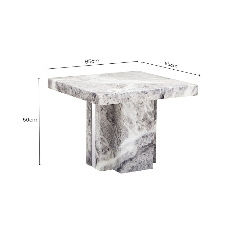Orsina Saronno Grey Marble Side Table | Silver Stainless Steel Base