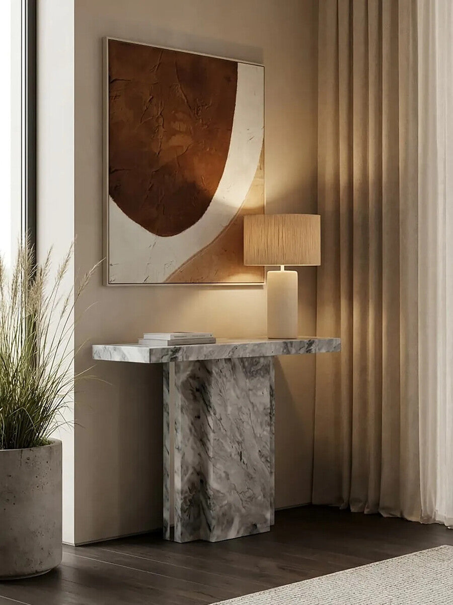 Orsina Saronno Grey Marble Console Table with Silver Stainless Steel