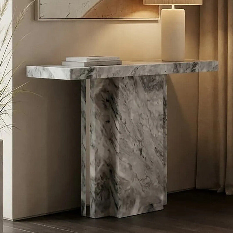 Orsina Saronno Grey Marble Console Table with Silver Stainless Steel