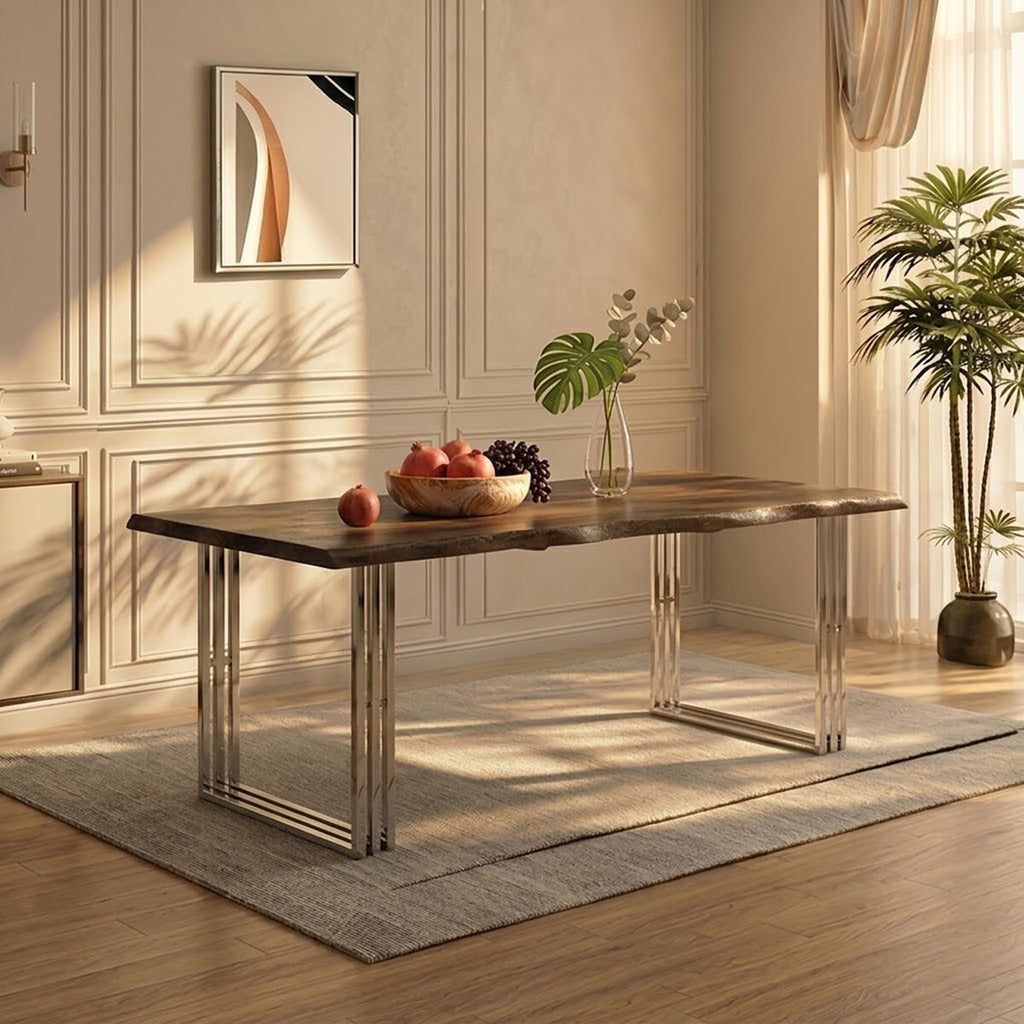 Orsina Hampstead Acacia Wood Dining Table with Stainless Steel Base