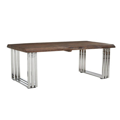 Orsina Hampstead Acacia Wood Coffee Table with Silver Stainless Base