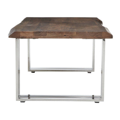 Orsina Hampstead Acacia Wood Coffee Table with Silver Stainless Base