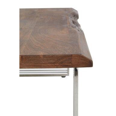 Orsina Hampstead Acacia Wood Coffee Table with Silver Stainless Base